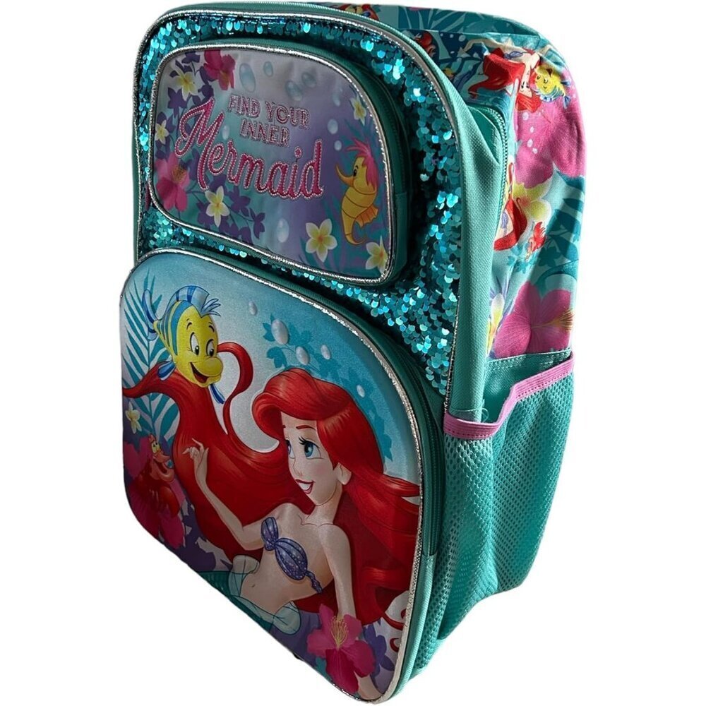 🆕 Disney The Little Mermaid Green Kids 16 inch School Backpack - Picture 4 of 6